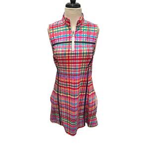 Kinona Womens Sz S Colorful Checkered 1/4 Zip Pockets Golf Sporty Mini Dress